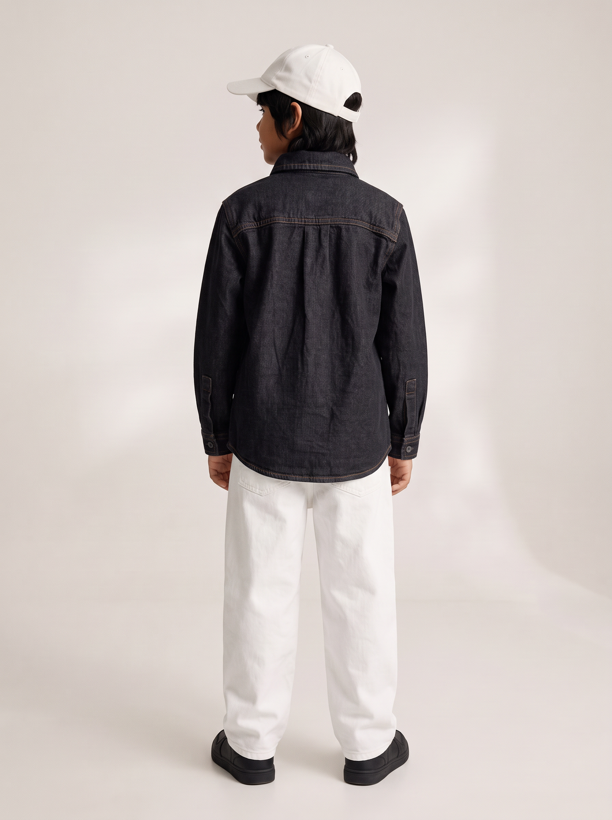 Boys & Girls Unisex Black Cotton Denim Shacket with Dual Pockets