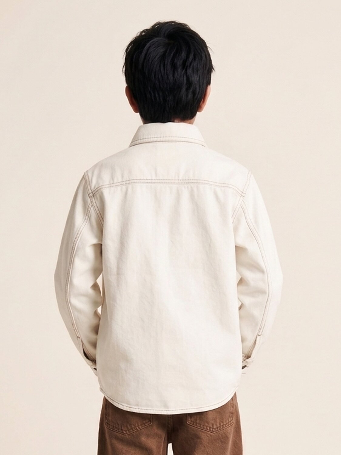 Boys & Girls Unisex White Cotton Washed Full Sleeve Shacket