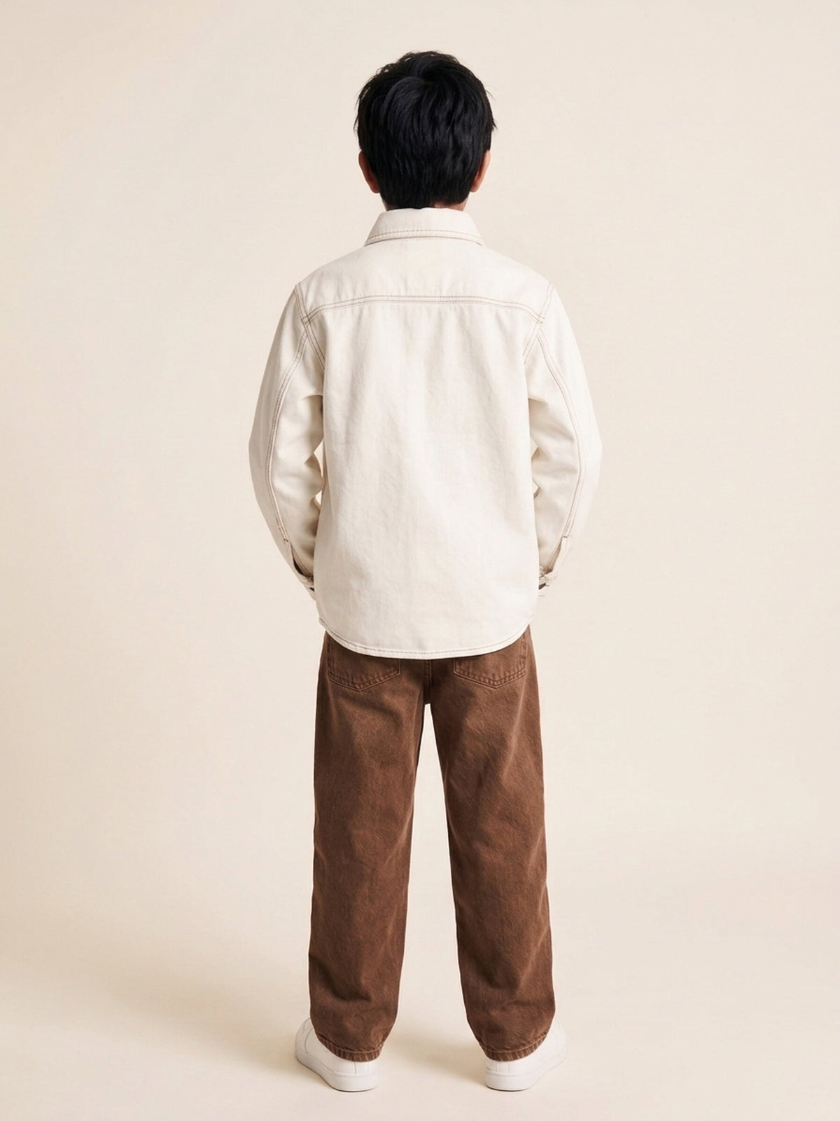 Boys & Girls Unisex White Cotton Washed Full Sleeve Shacket