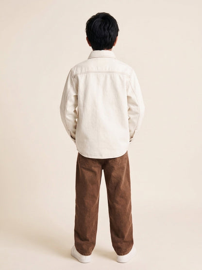 Boys & Girls Unisex White Cotton Washed Full Sleeve Shacket