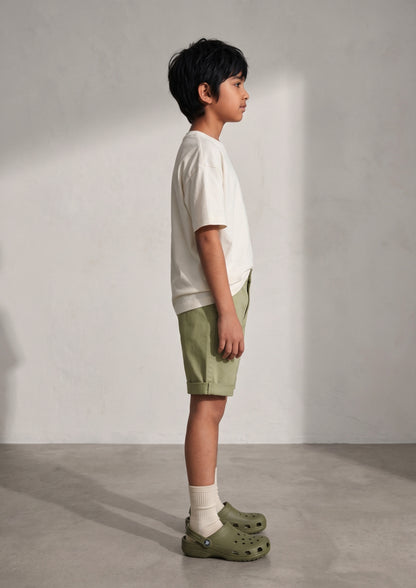 Boys Olive Cotton Twill Regular Fit Bermuda Shorts
