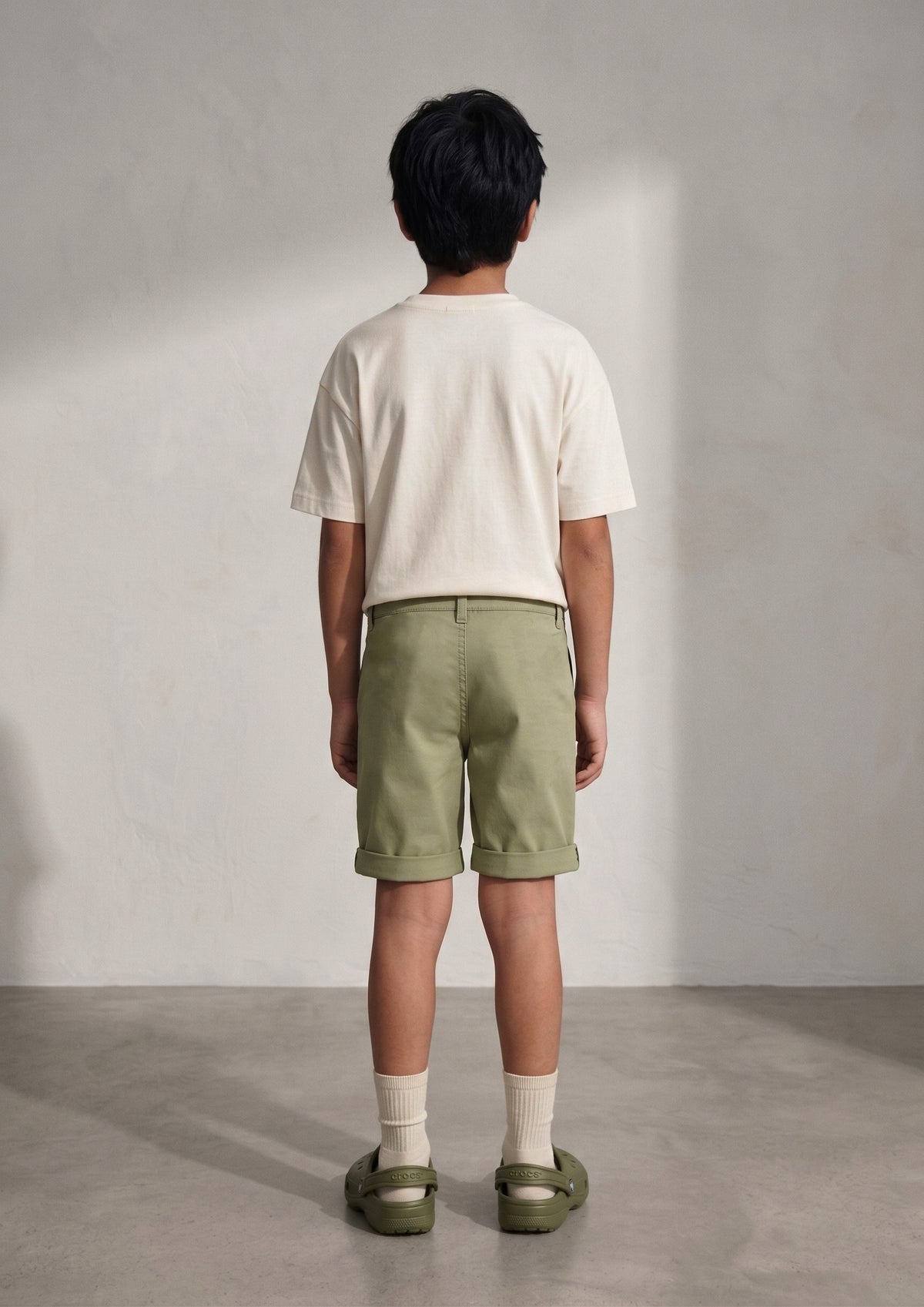 Boys Olive Cotton Twill Regular Fit Bermuda Shorts