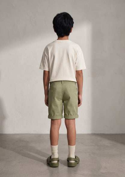 Boys Olive Cotton Twill Regular Fit Bermuda Shorts