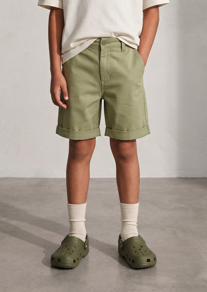 Boys Olive Cotton Twill Regular Fit Bermuda Shorts