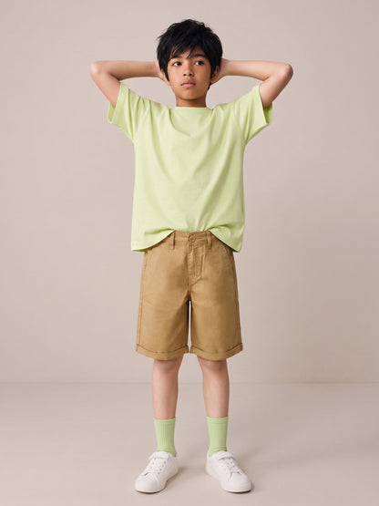 Boys Cream Cotton Twill Regular Fit Bermuda Shorts