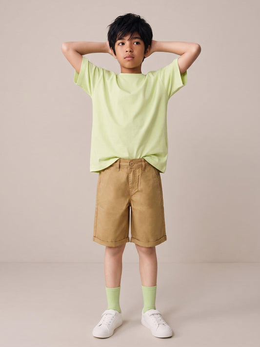 Boys Cream Cotton Twill Regular Fit Bermuda Shorts
