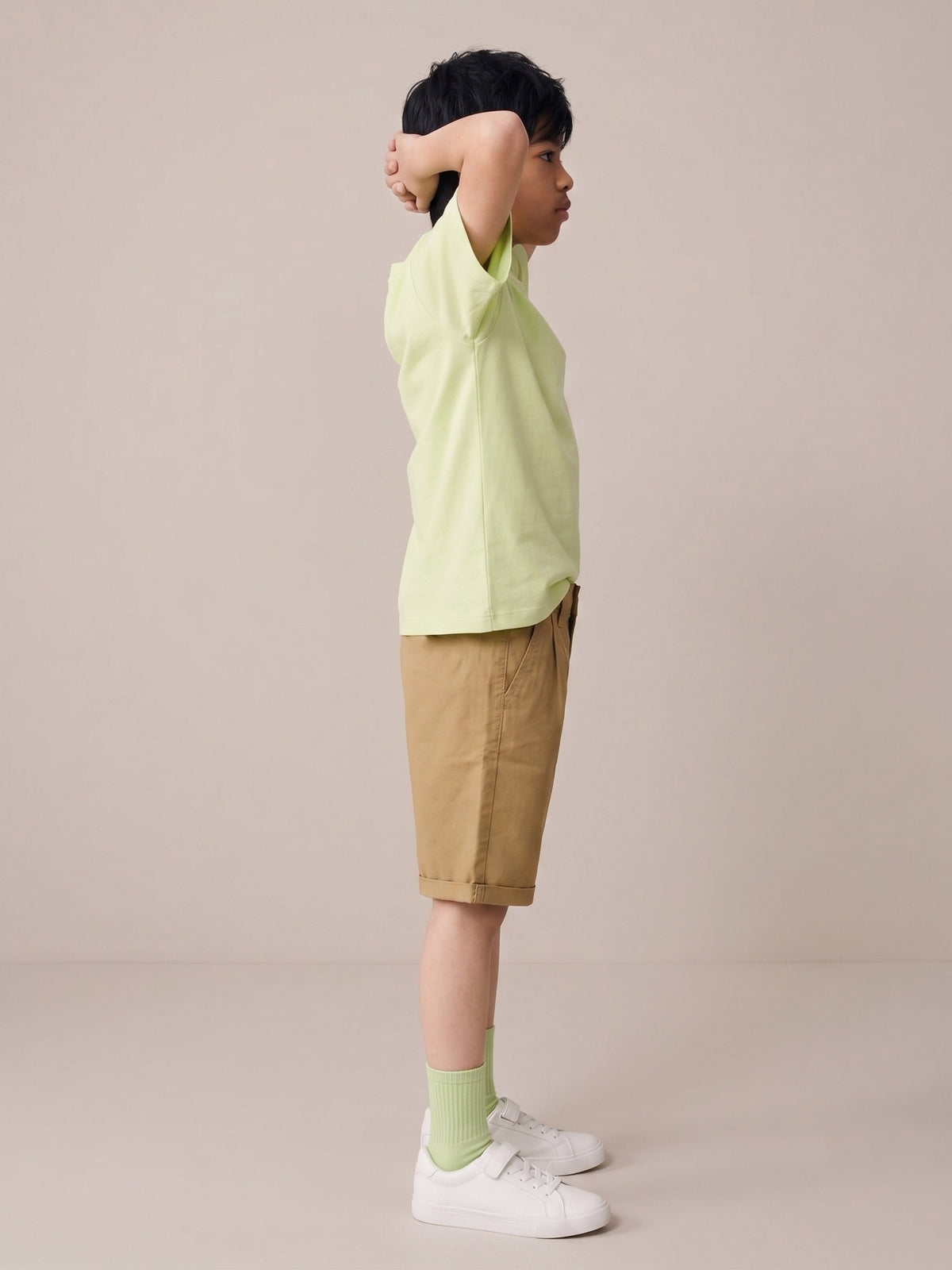Boys Cream Cotton Twill Regular Fit Bermuda Shorts