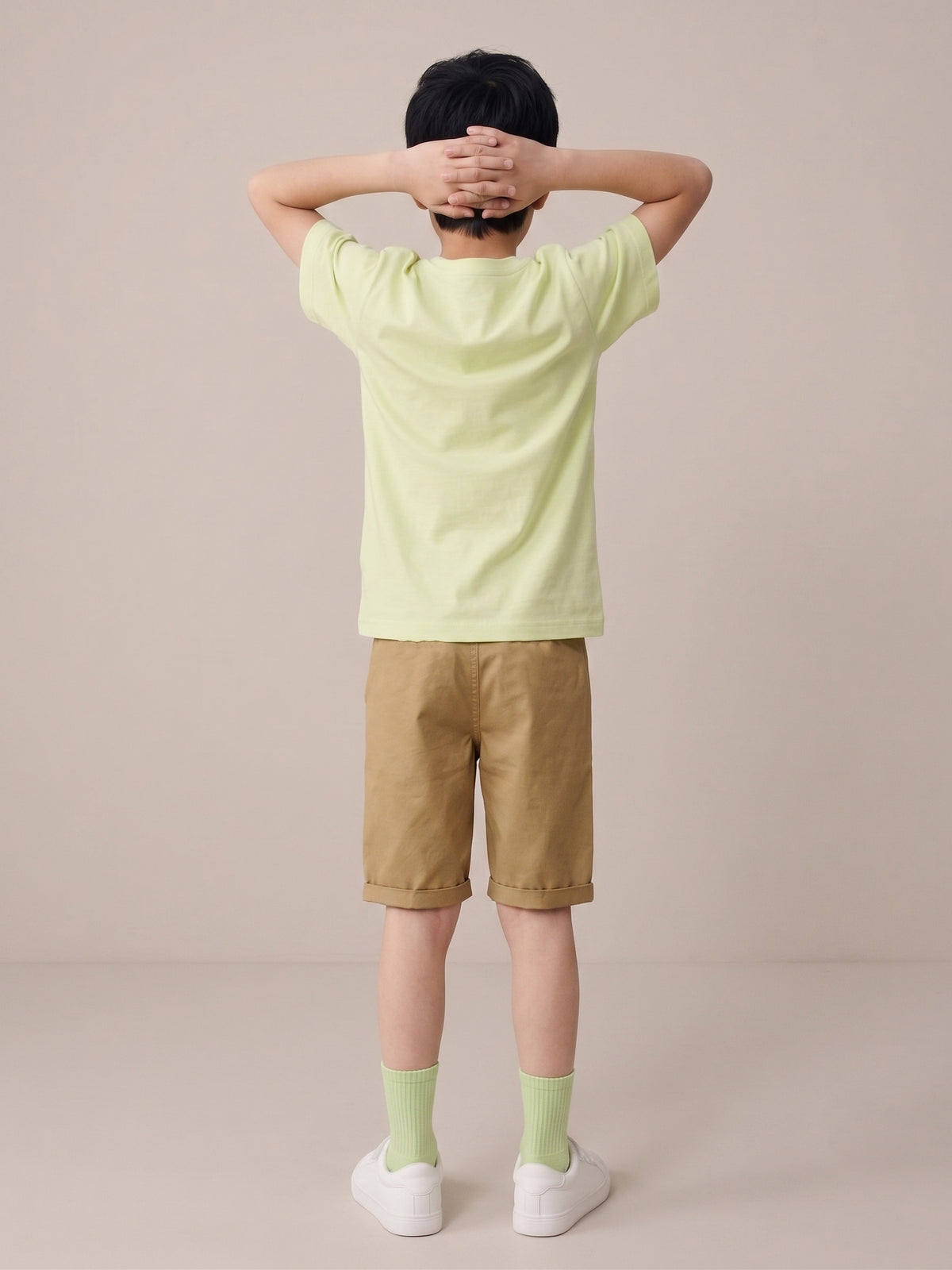 Boys Cream Cotton Twill Regular Fit Bermuda Shorts