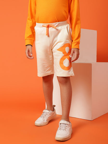 Boys White Cotton Printed Bermuda