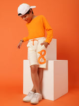 Boys White Cotton Printed Bermuda