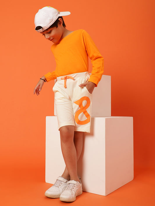 Boys White Cotton Printed Bermuda