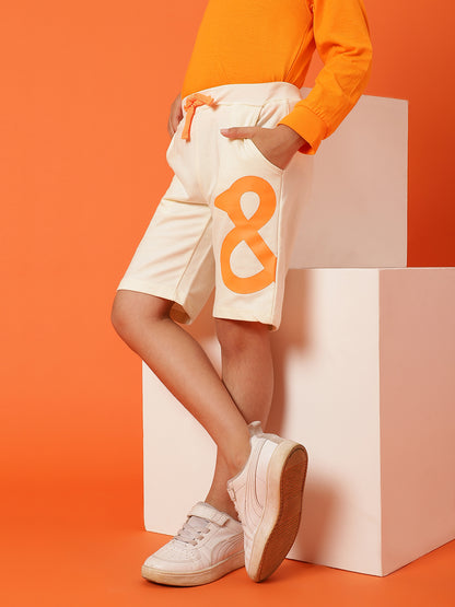 Boys White Cotton Printed Bermuda