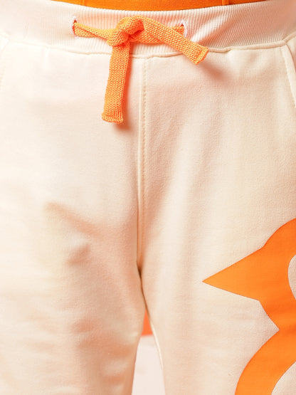 Boys White Cotton Printed Bermuda