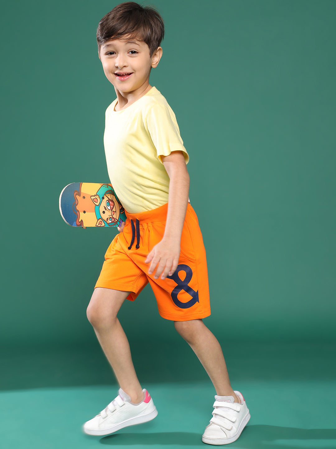 Boys Orange Printed Cotton Bermuda