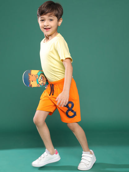 Boys Orange Printed Cotton Bermuda