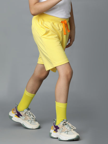 Yellow Printed Cotton Bermuda For Boys