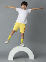Yellow Printed Cotton Bermuda For Boys