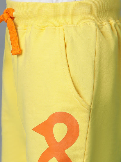 Yellow Printed Cotton Bermuda For Boys