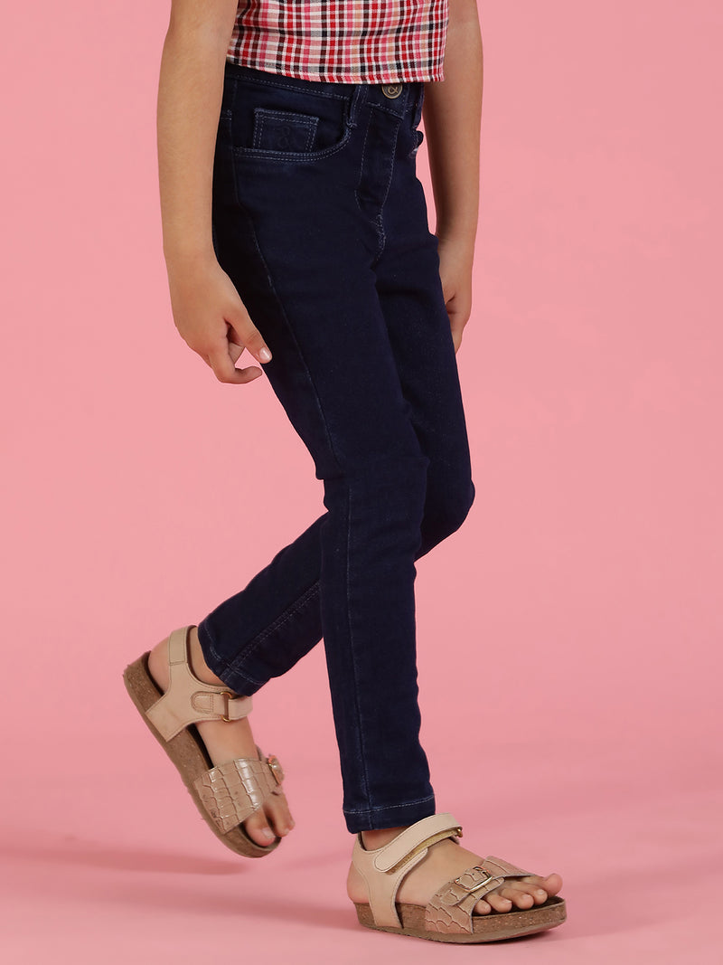 Girls Dark Blue Slim Fit Jeans