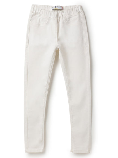 Girls White Cotton Slim Fit Solid Jegging