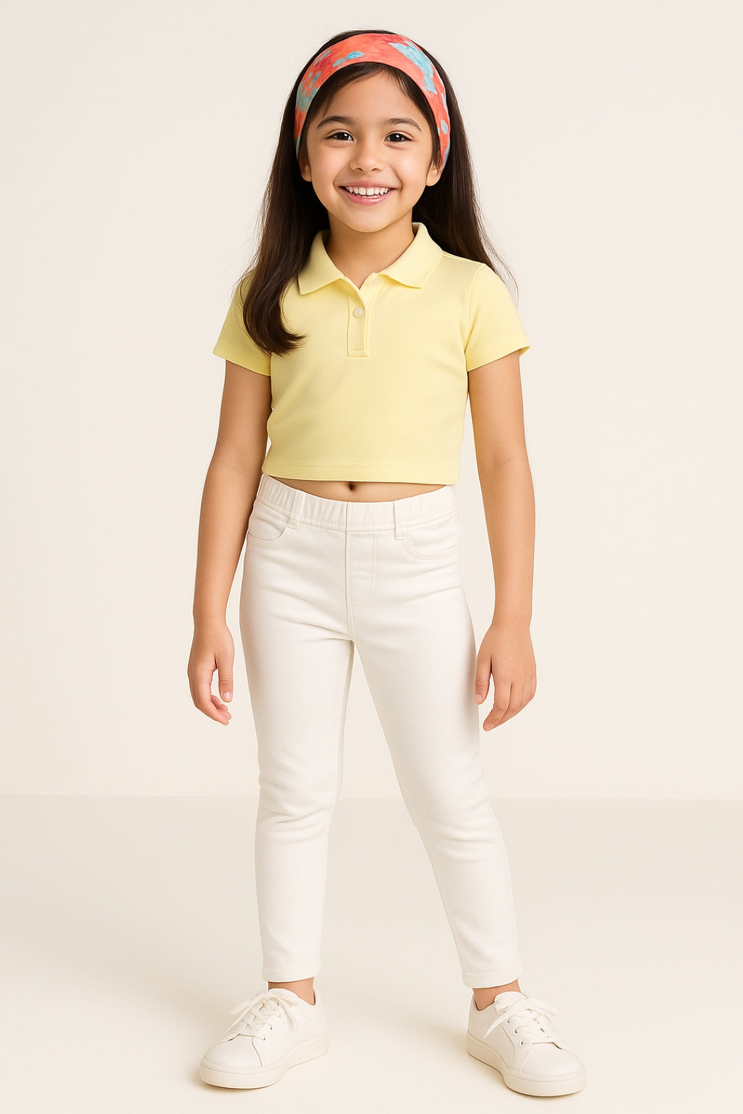 Girls White Cotton Slim Fit Solid Jegging