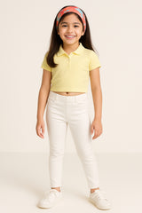 Girls White Cotton Slim Fit Solid Jegging