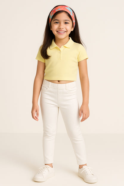 Girls White Cotton Slim Fit Solid Jegging