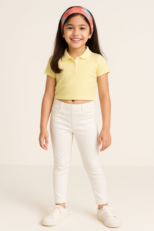 Girls White Cotton Slim Fit Solid Jegging