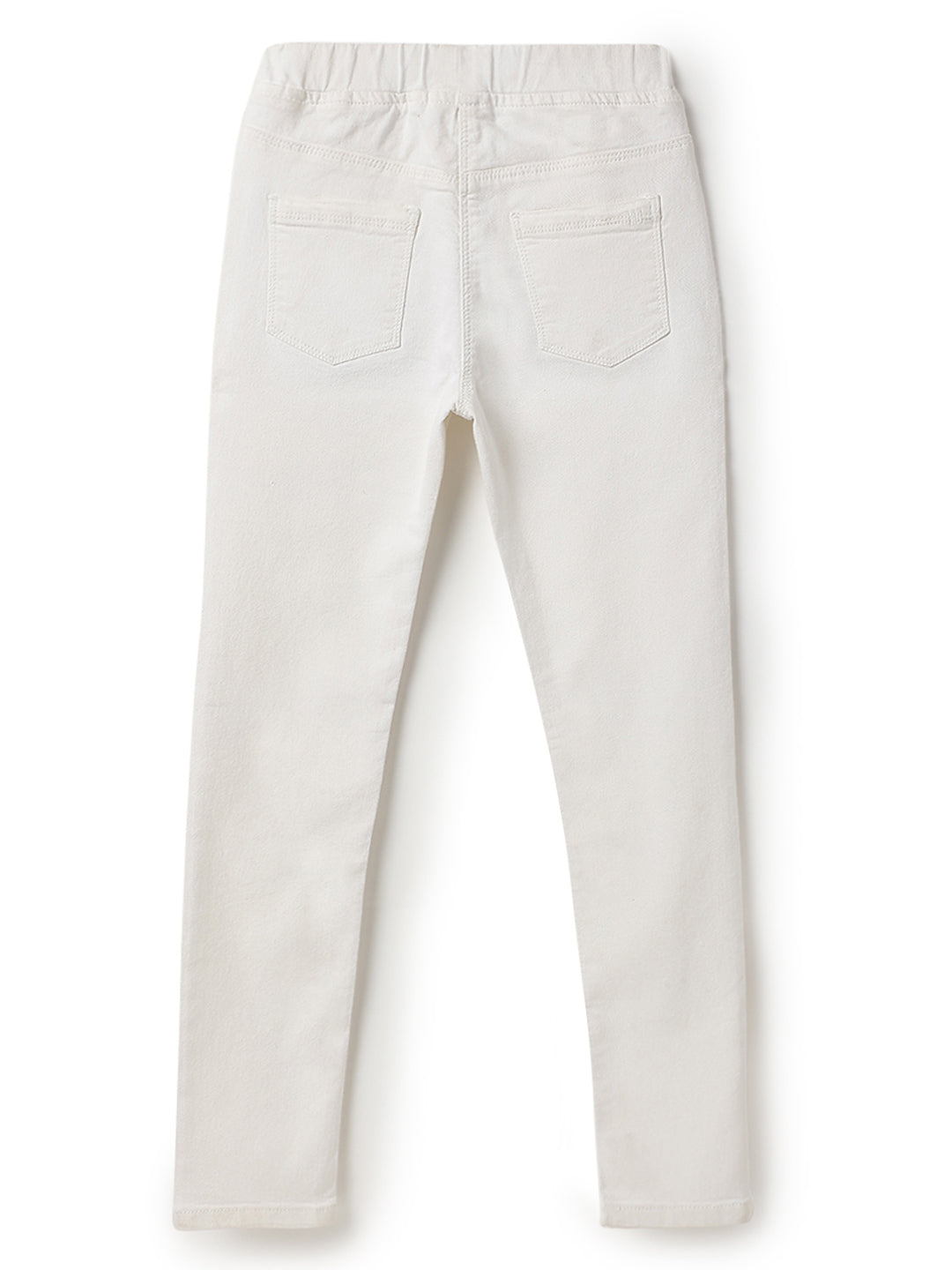 Girls White Cotton Slim Fit Solid Jegging