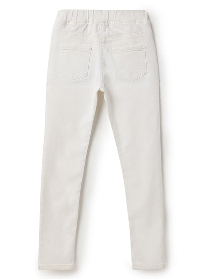 Girls White Cotton Slim Fit Solid Jegging