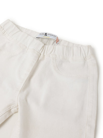 Girls White Cotton Slim Fit Solid Jegging