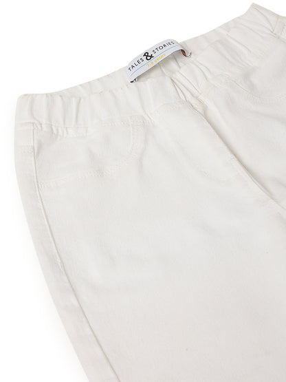 Girls White Cotton Slim Fit Solid Jegging