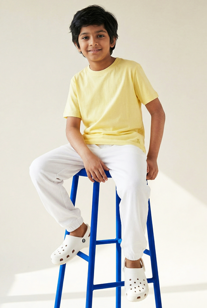 Boys Yellow Cotton Regular Solid T-shirt