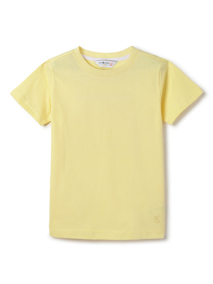Boys Yellow Cotton Regular Solid T-shirt
