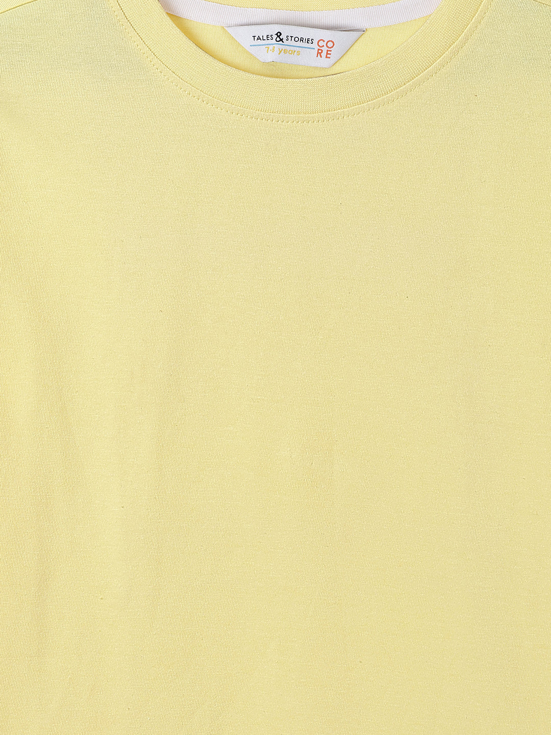 Boys Yellow Cotton Regular Solid T-shirt