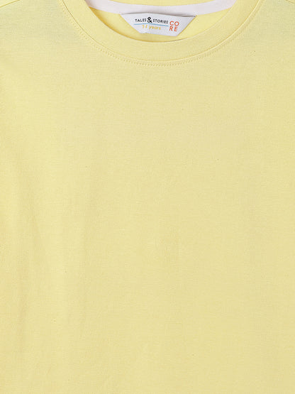 Boys Yellow Cotton Regular Solid T-shirt