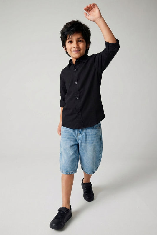 Boys Black Cotton Shirt
