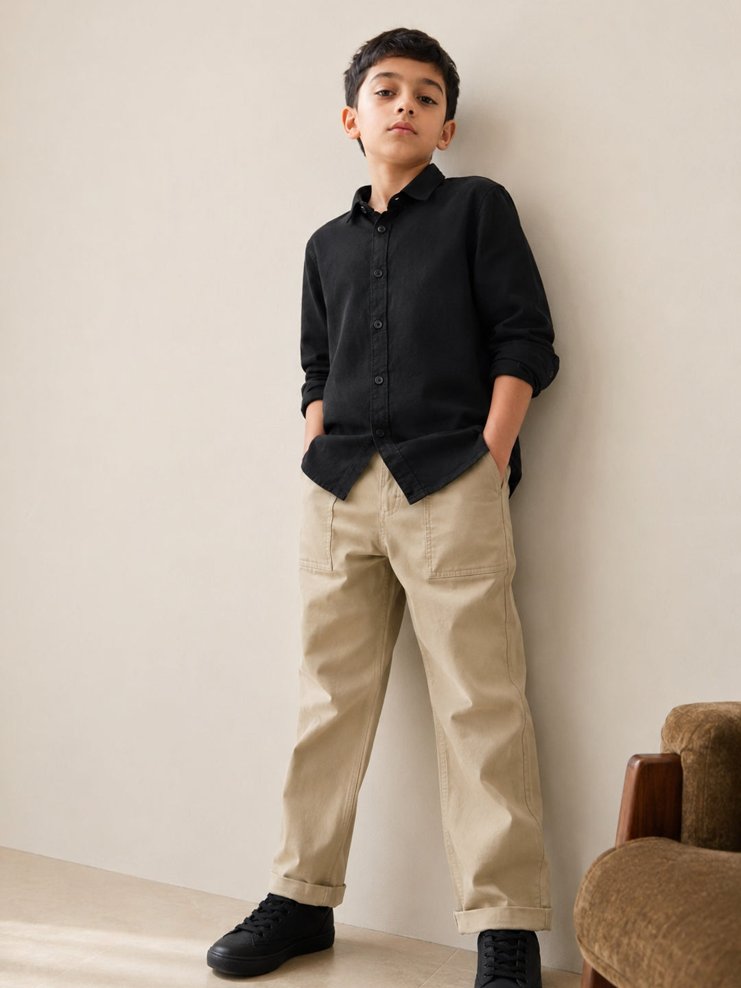 Boys Black Cotton Shirt