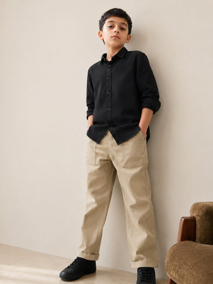 Boys Black Cotton Shirt