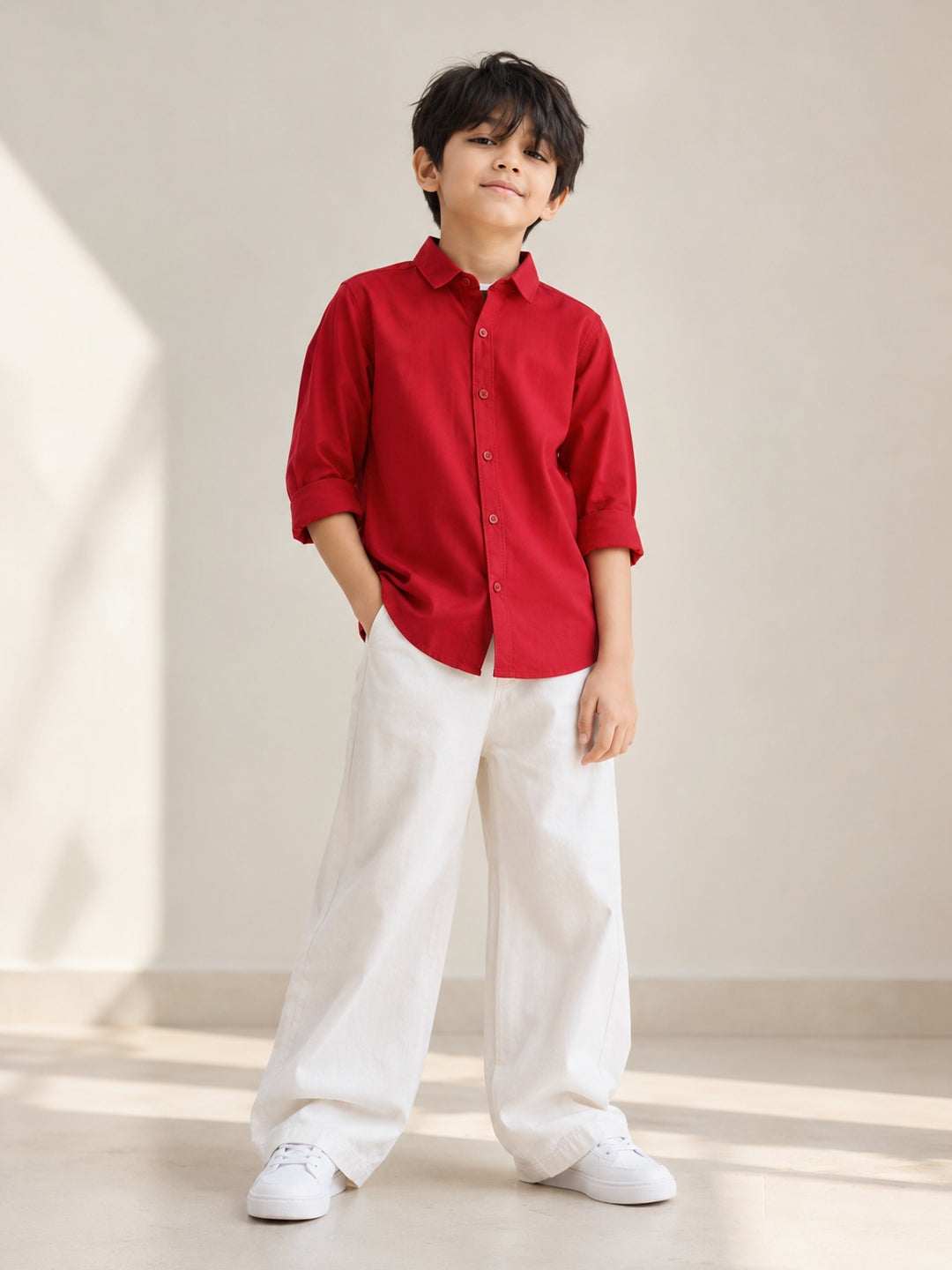 Boys Red Solid Shirt