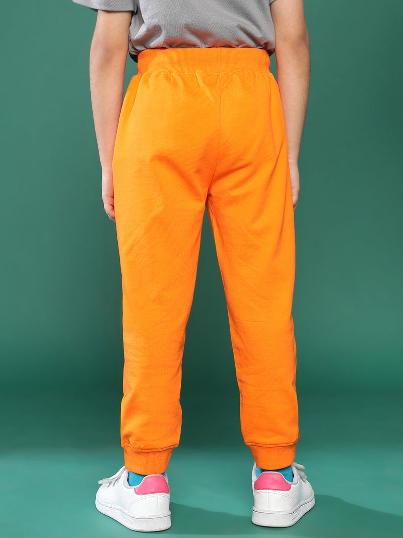 Boys Off Orange Solid Cotton Joggers