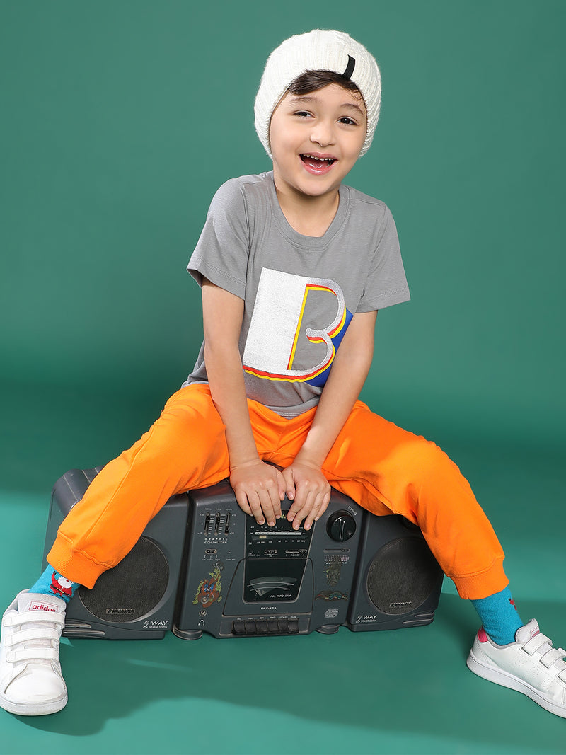 Boys Off Orange Solid Cotton Joggers