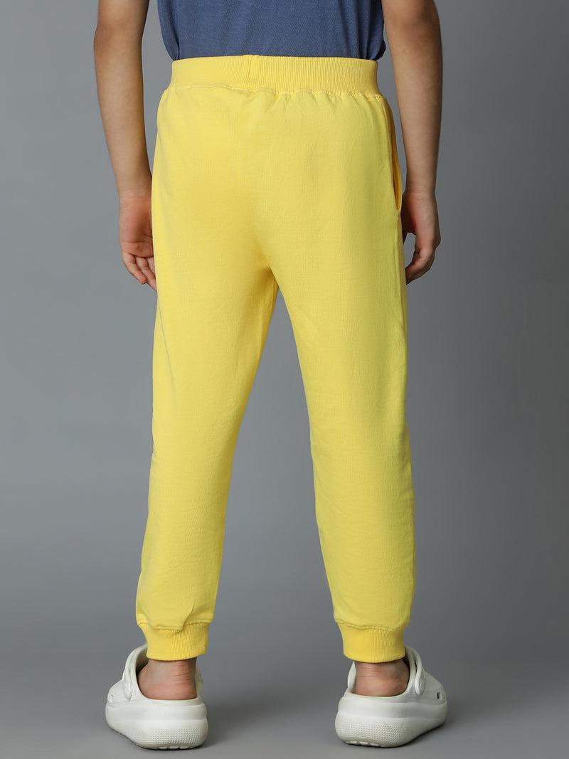 Boys Yellow Solid Cotton Joggers