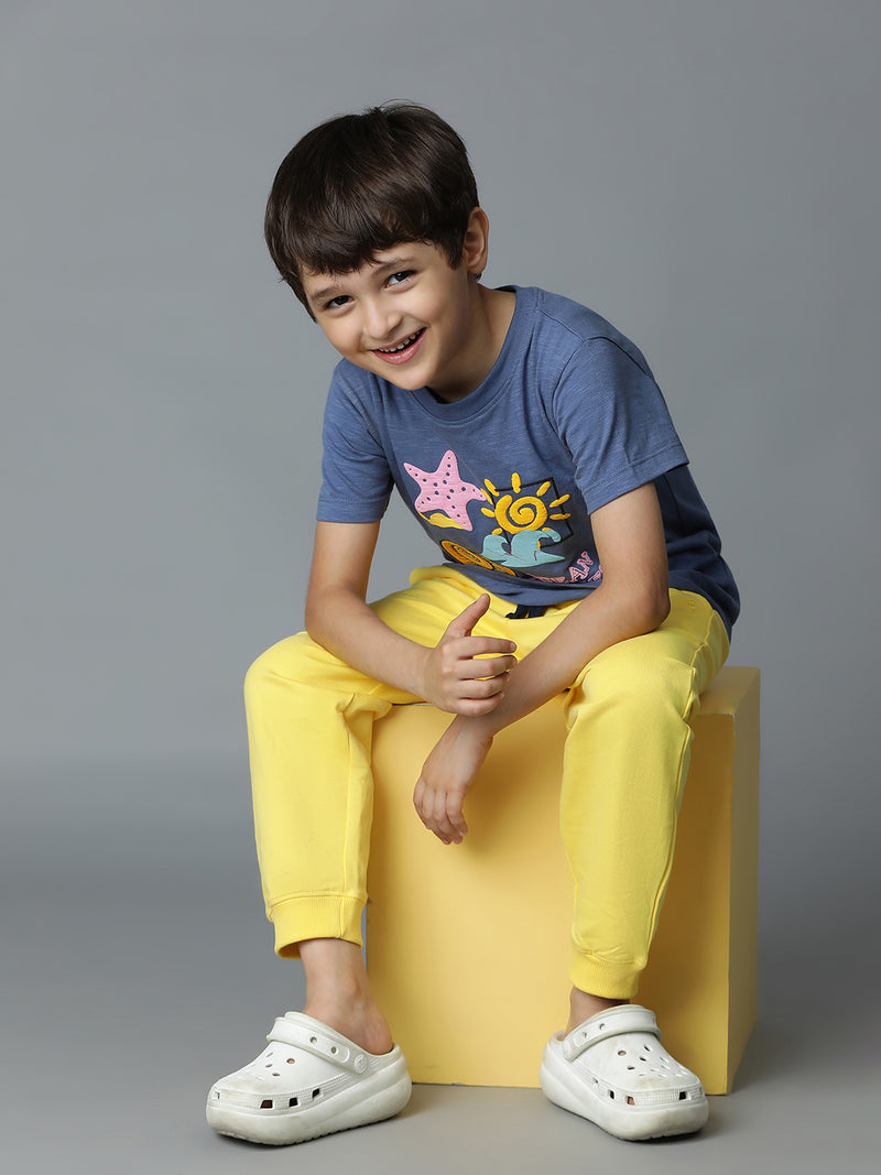 Boys Yellow Solid Cotton Joggers