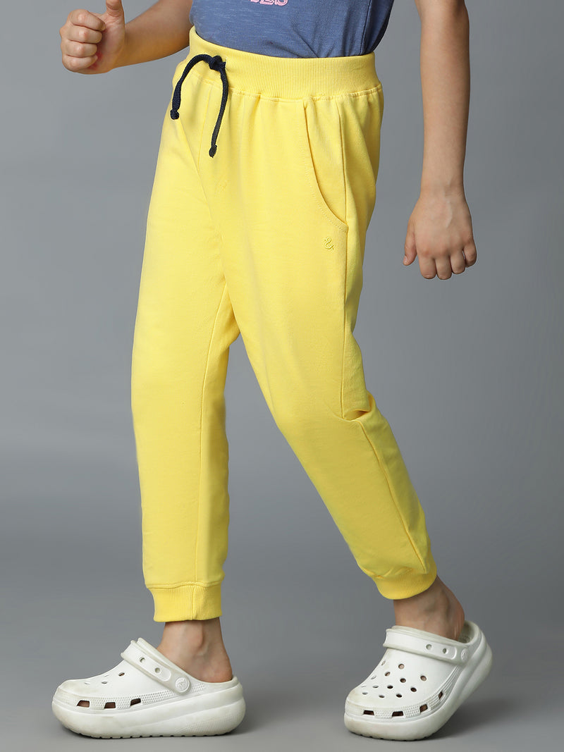 Boys Yellow Solid Cotton Joggers