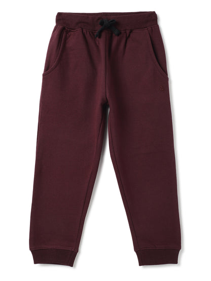 Boys Wine Cotton Solid Jogger