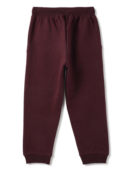 Boys Wine Cotton Solid Jogger