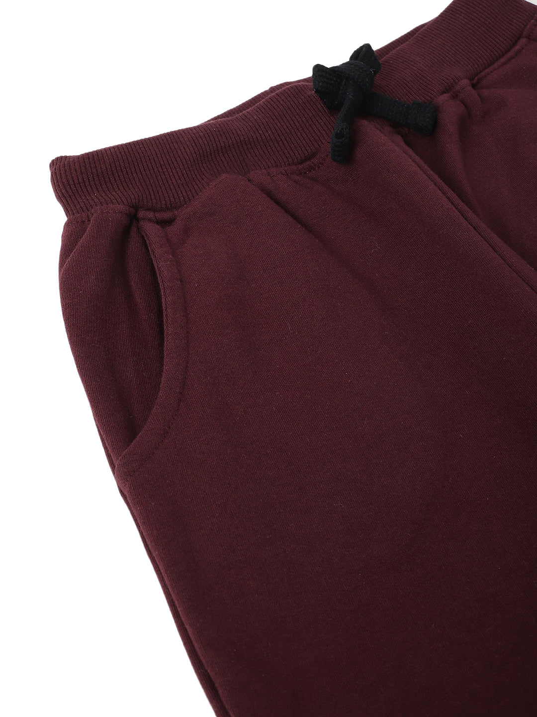 Boys Wine Cotton Solid Jogger
