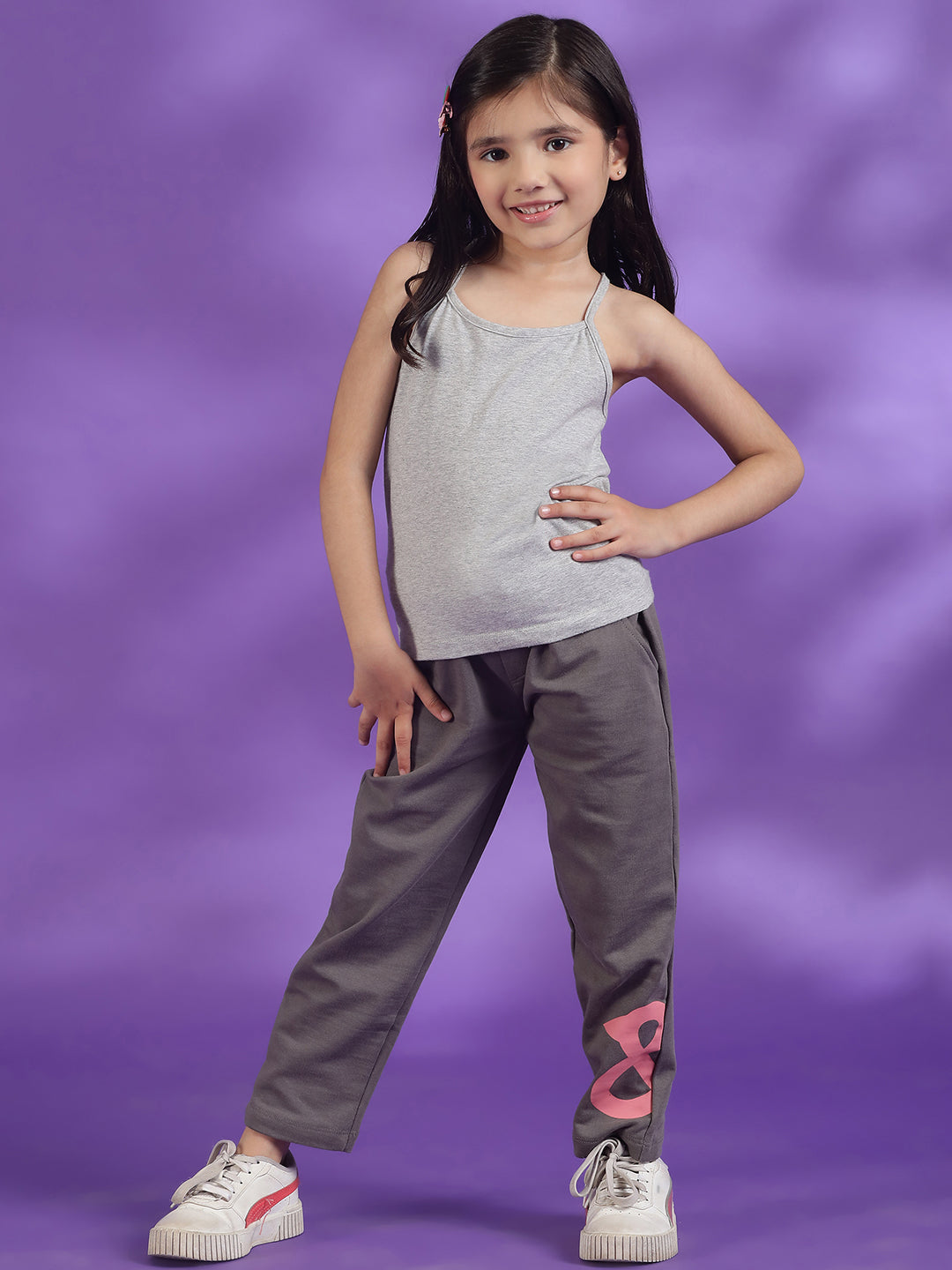 Girls Grey Cotton Joggers