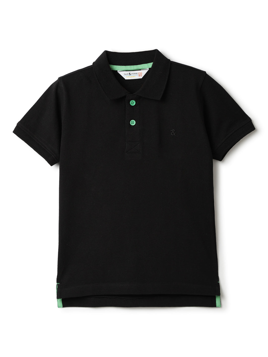Boys Black Cotton Solid Polo T-shirt